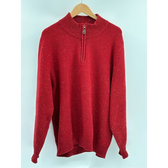 Jos A Bank‎ Sweater 1/4 Zip Men Large Red Speckled Mock Neck Pullover Wool Blend - Picture 8 of 9